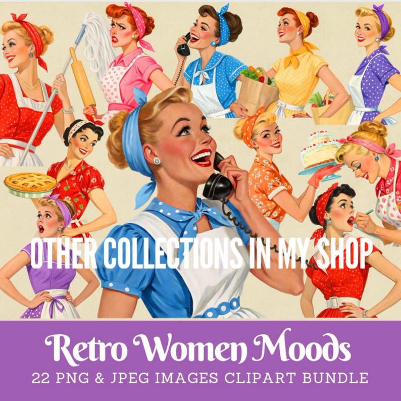 Retro Americana Women Clipart: Patriotic USA Graphics (Digital Images) image 17