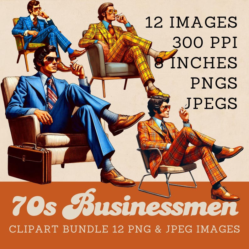 70s Businessmen Clipart Bundle Groovy 1970s Man Fashion Clip Art Bundle ...