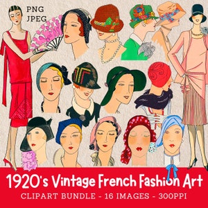 1920s Fashion Illustrations Clipart Bundle for Junk Journals Scrapbooking 1920s Vintage Women Digital Images Art Deco French Fashion Art