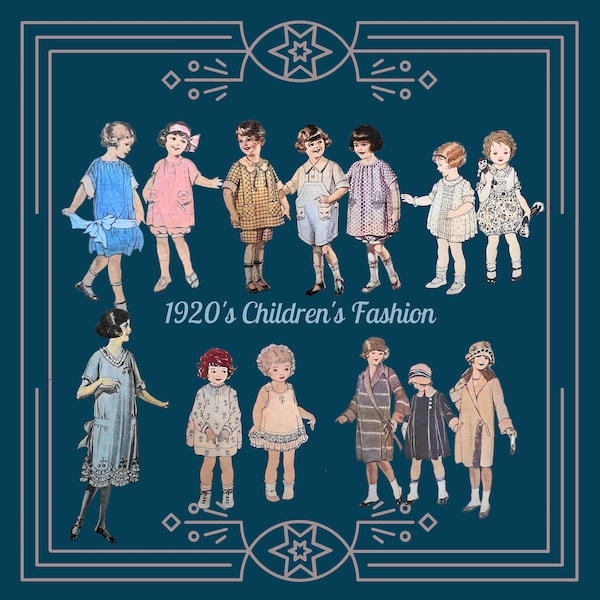 1920s Kids Clipart Bundle Children's Fashion Clip Art Vintage 1920s Images PNG