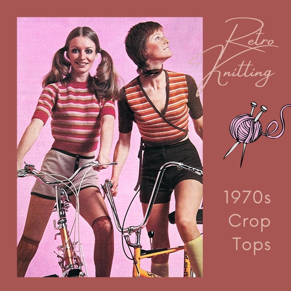 70s Crop Top Striped Knitted Sweater Wraparound Top Retro Top Knitting Pattern PDF