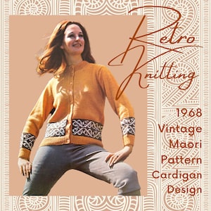 Vintage Maori Fair Isle Cardigan Women&#39;s 1960s Maori Design Knitted Jersey Pattern Maori Knitting Design