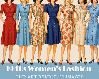 1930年代のレディースファッションクリップアートセット 1930年代の