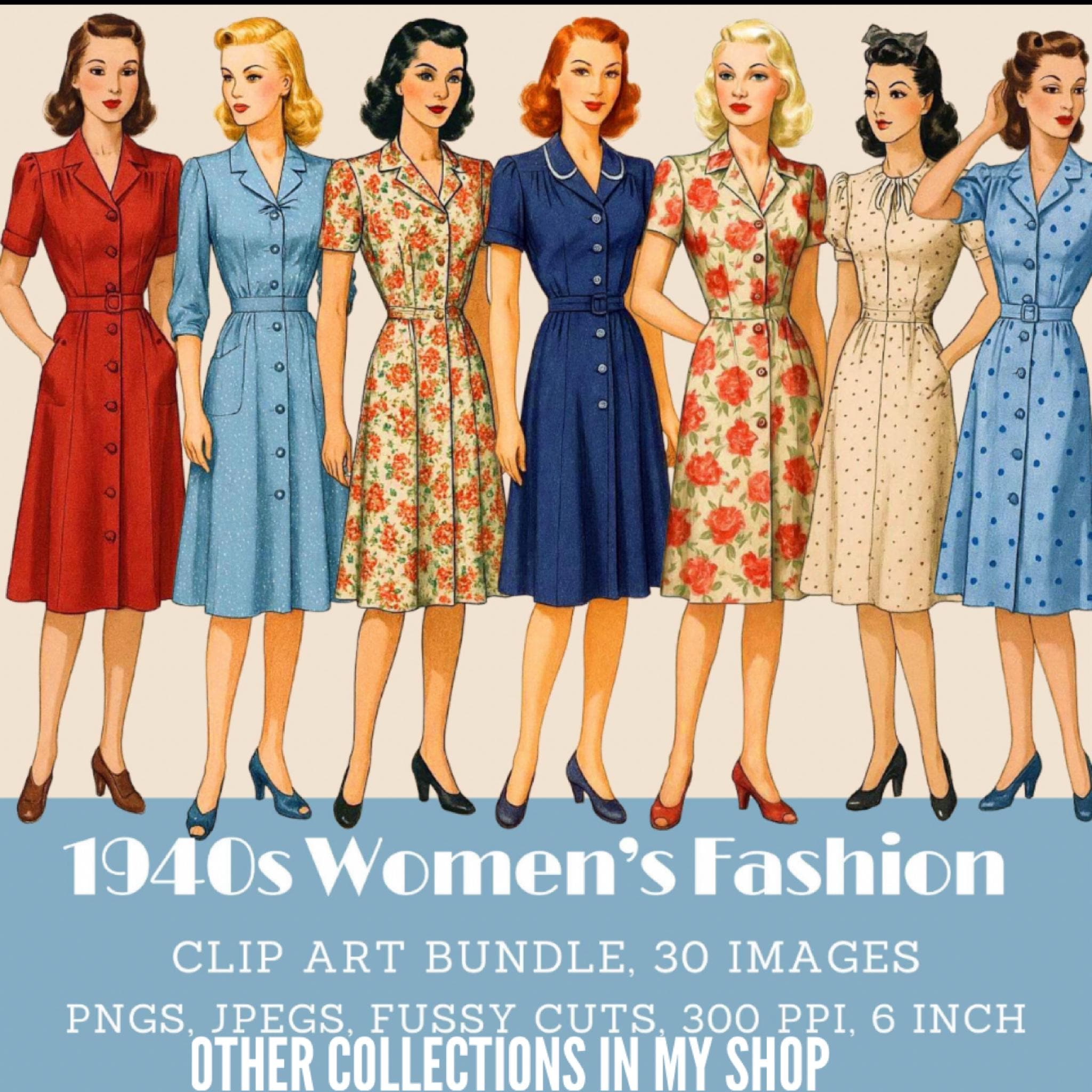 1930年代のレディースファッションクリップアートセット 1930年代の