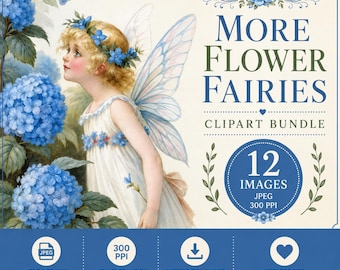 Vintage Flower Fairies Clipart Bundle: Floral Digital Art (Digital Download)
