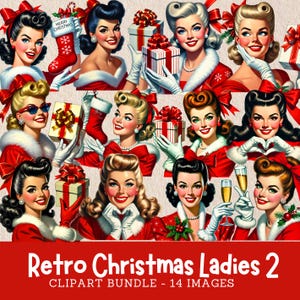 Retro Christmas Ladies Clipart Bundle Vintage 1940s Women Christmas Digital Images Commercial Use