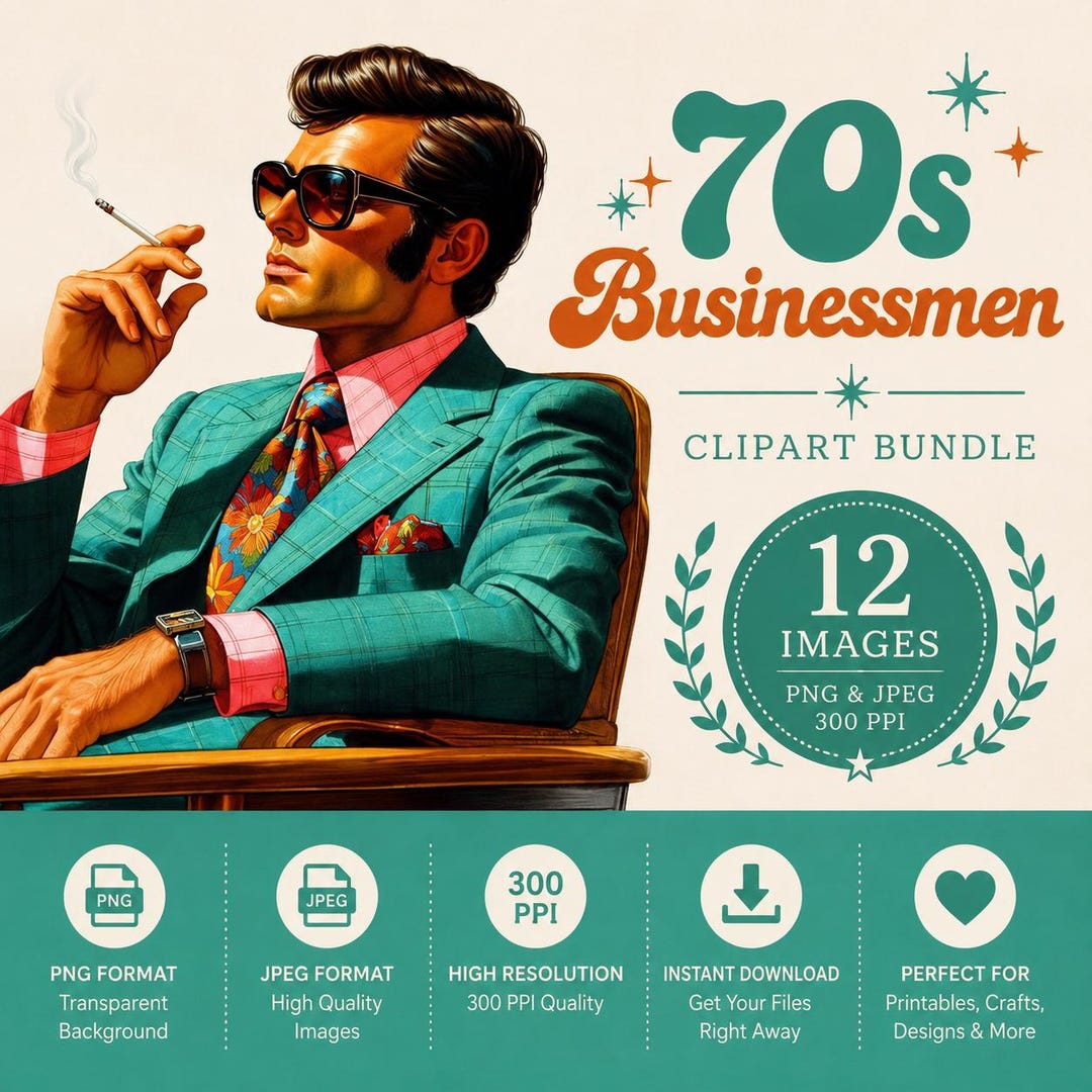 70s Businessmen Clipart Bundle Groovy 1970s Man Fashion Clip Art Bundle ...