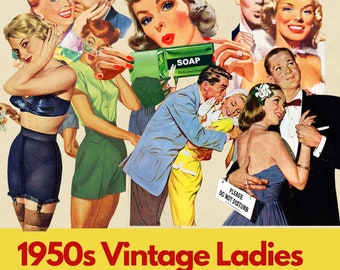 1950s Housewives Clipart Bundle 1950s Women Fussy Cuts 1950s Women PNG Vintage Midcentury Ladies Images