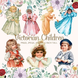 Pacchetto di clipart di bambini vittoriani d&#39;epoca per un diario o un album di ritagli vittoriano