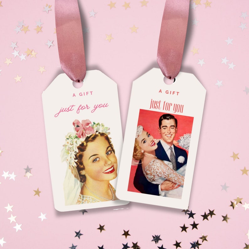 Retro Bride Printable Gift Tags Vintage Wedding Gift Tags Digital