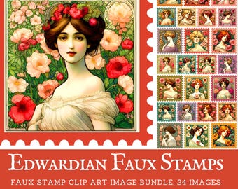 Faux Stamps Edwardian Style: Junk Journal Embellishments (Digital Download)