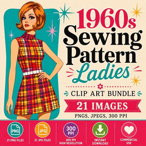 1950s Shiny Bright 6個セット & 1960s 11個セット 1960s Fashion Clipart Bundle: Midcentury Go-go Girls (digital