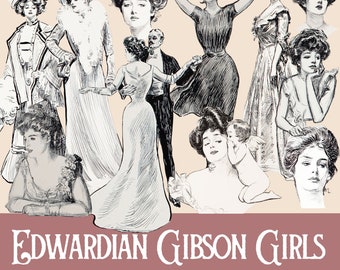 Gibson Girl Clipart Bundle Edwardian Women Digital Images Charles Dana Gibson Girls Digital Download