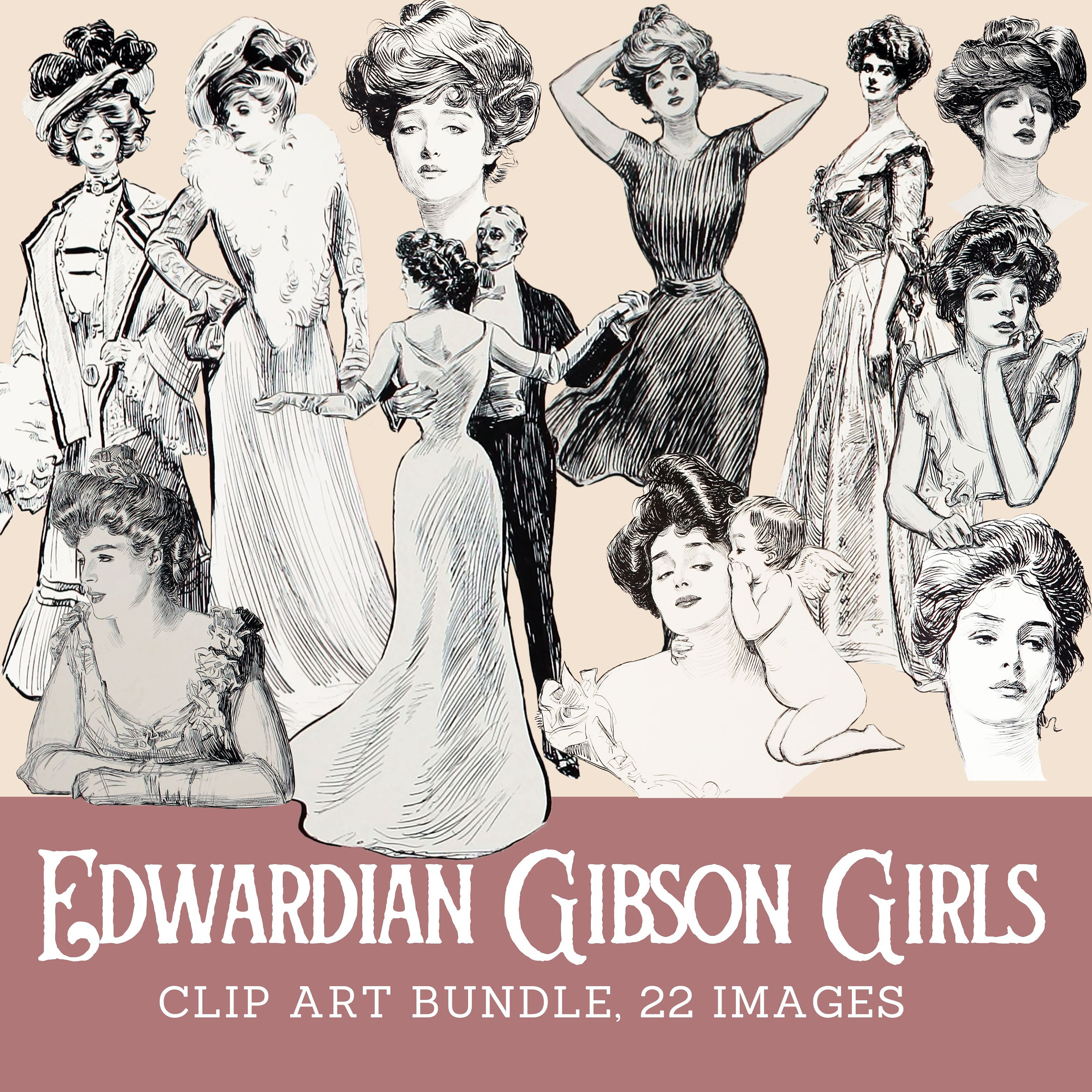 ギブソン・ガールのクリップアート：エドワード朝時代の女性のデジタル