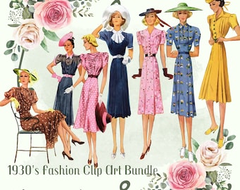1930s Ladies Fashion Clipart Bundle 1930s Women's Dress Suits Hats Bridal 1938