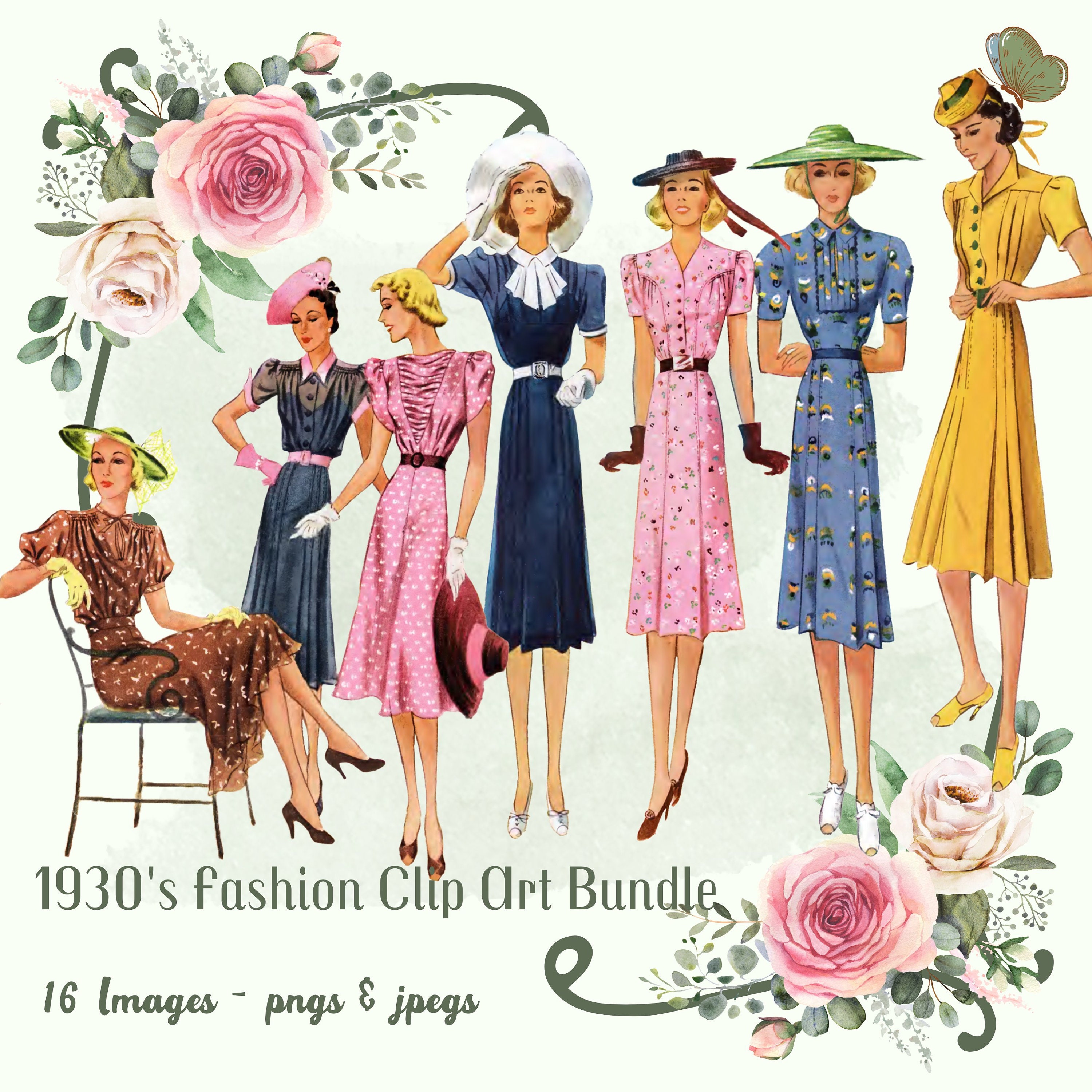 1930 年代の女性のファッション クリップアート バンドル 1930 1930 年代の女性のファッション クリップアート バンドル 1930
