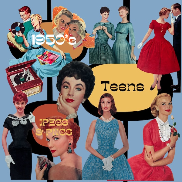 Midcentury clipart 1950s fashion clip art 1950s teenagers png 50s junk journal 1950s girls images 1950s fussy cuts