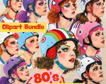 Retro 80s Roller Derby Clipart Bundle: Fun Digital Images (Commercial Use)