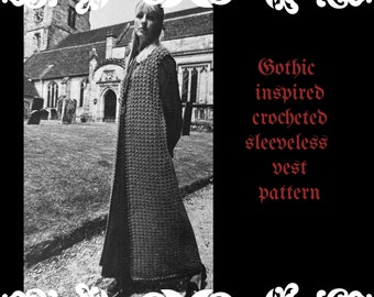 1970s Gothic Crochet Maxi Cardigan Vest Pattern (PDF)