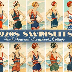 Lot de cliparts pour maillot de bain vintage des années 1920 maillots de bain des années 1920 pour femme vintage Images numériques maillot de bain Clip Art faux timbres