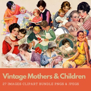 Paquete de imágenes prediseñadas del Día de la Madre Paquete de imágenes prediseñadas vintage para madres e hijos Paquete de imágenes prediseñadas del amor de madre Imágenes prediseñadas de la maternidad