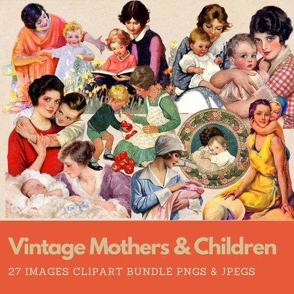 Mother's Day clip art bundle Vintage Mothers and Children Clip Art Bundle Mother's Love Clipart Bundle Motherhood Clip Art