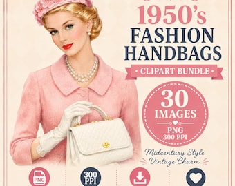 1950s Women Clipart: Midcentury Women Fashion Handbags (digital