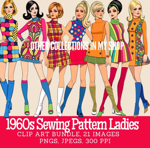 1960s Fashion Clipart Bundle: Midcentury Palm Beach Fashion Girls