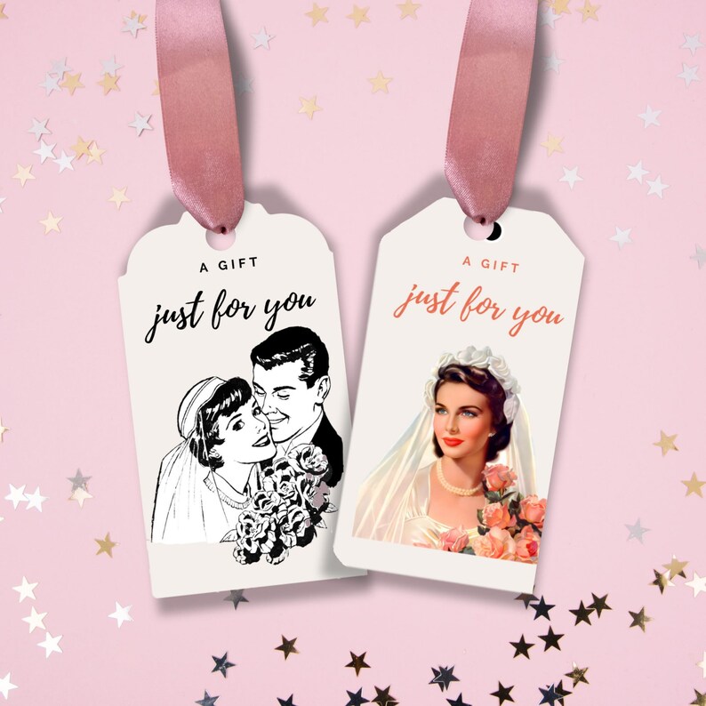 Retro Bride Printable Gift Tags Vintage Wedding Gift Tags Digital