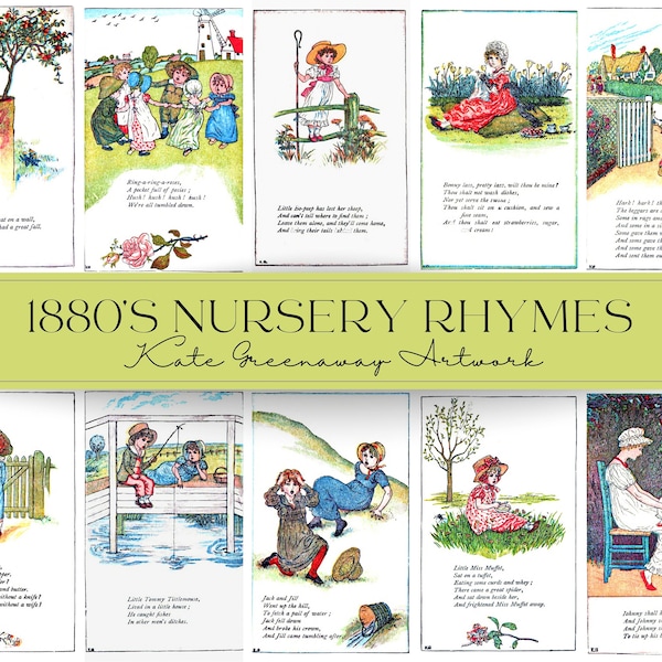 Nursery Rhyme Clip Art Bundle Kate Greenaway Nursery Rhymes Vintage Mother Goose Kate Greenaway Art for junk journals and card making