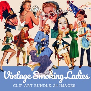 rauchende Damen Clipart Bundle Vintage Zigarette Raucher PNG Damen Rauchen Clipart digitale Bilder