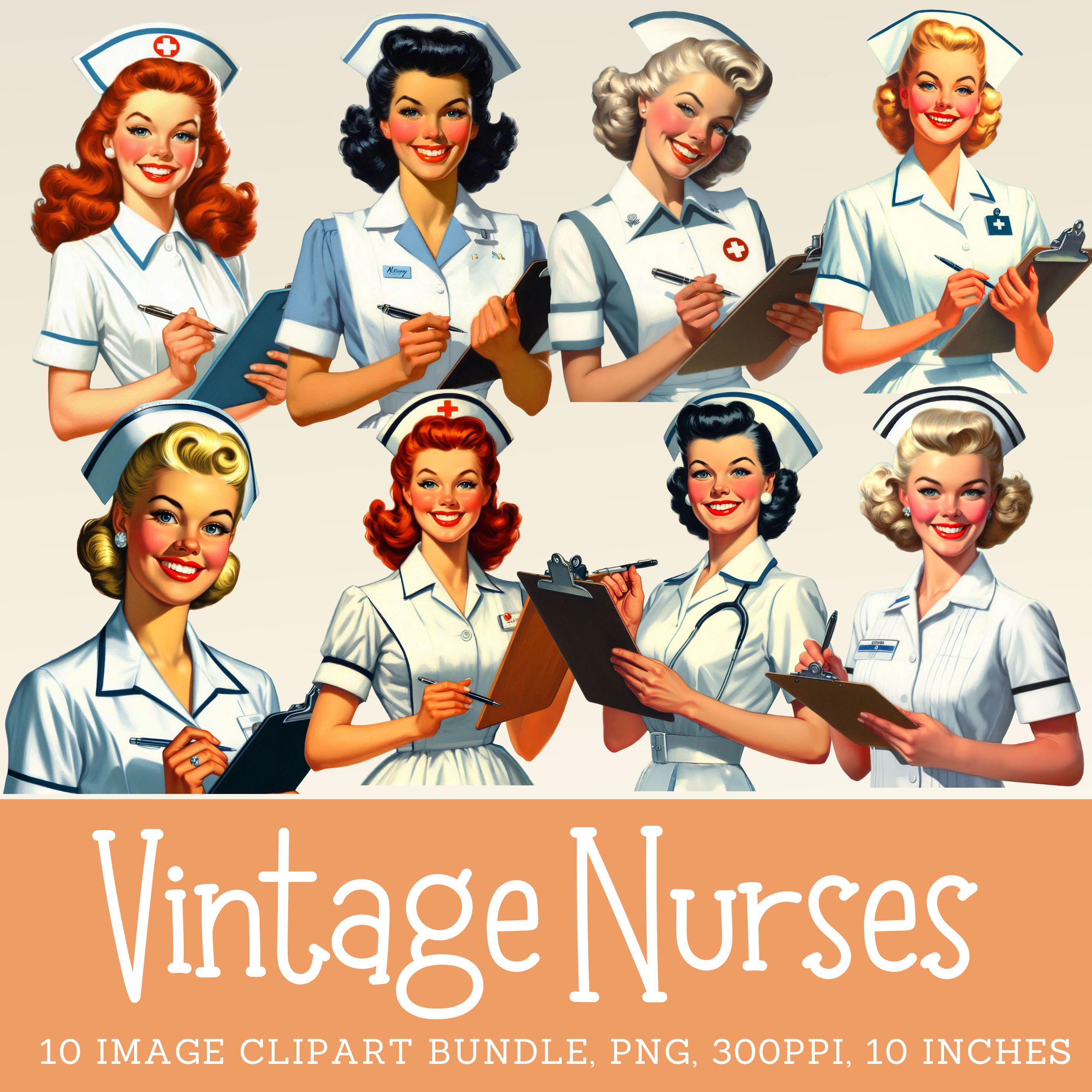 Vintage 1950s Nurse Clip Art Bundle: Retro Digital Images