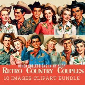 Retro cowboy clipart, retro cowgirl clipart, vintage country and western couples digital images, vintage country western collection