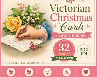 Victorian Christmas Card Clipart: Antique Holiday Images (Digital Download)