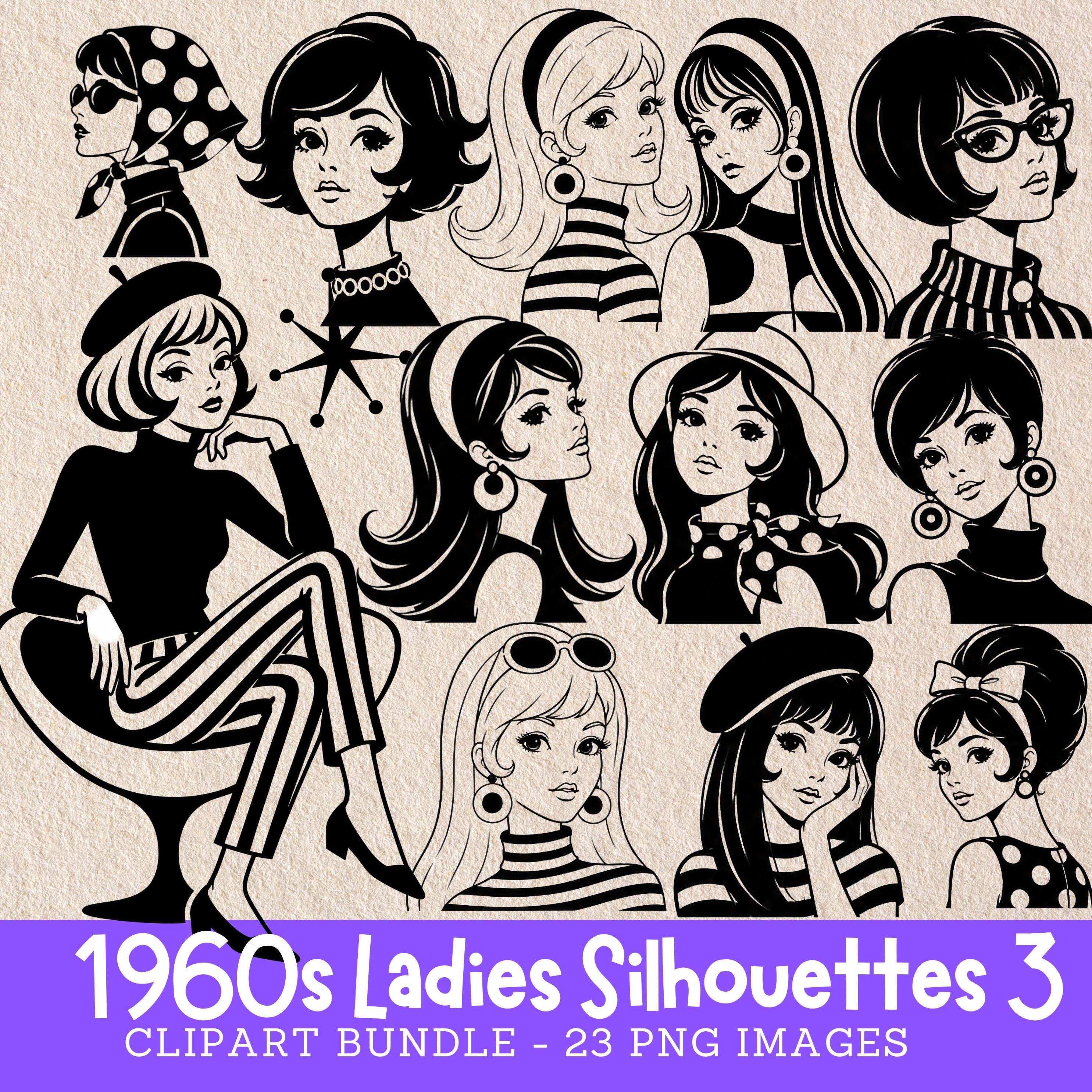 1960s Girl Clipart: Retro Woman Silhouette Bundle (digital Images