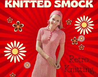 Retro Smock Dress Knitting Pattern 1960s pdf download Women's Retro Dress Knitting Pattern PDF