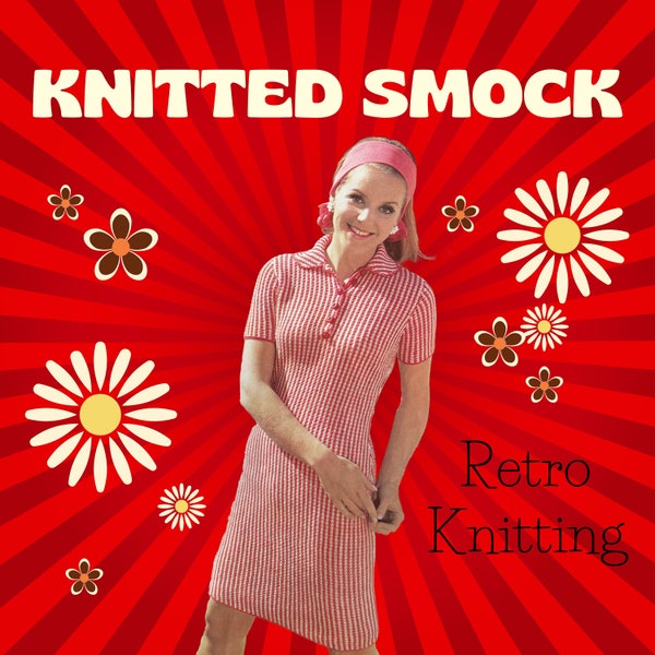 Retro Smock Dress Knitting Pattern 1960s pdf download Women's Retro Dress Knitting Pattern PDF