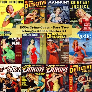 Vintage 1950s Crime Book Cover Art Prints (Digital Download)