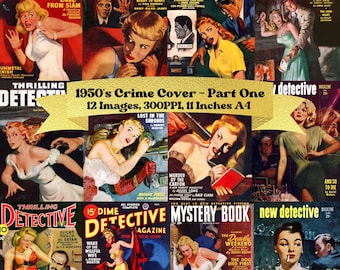 Vintage 1950s Crime Book Cover Art Prints (Digital Download)