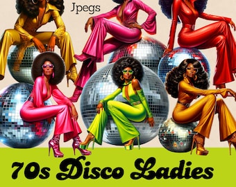 70s Disco African American Women Clip Art Bundle (Digital Images)