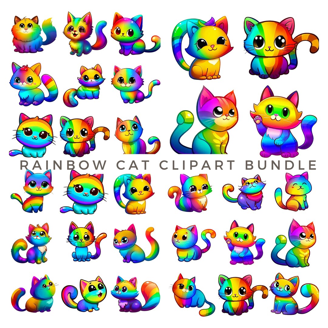Cute Rainbow Cats Clipart Bundle Rainbow Kitten PNG Etsy