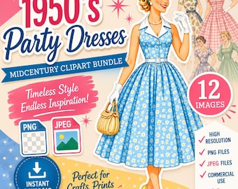 1950s Fashion Clipart: Mid-Century Ladies PNG Images (Digital Download)