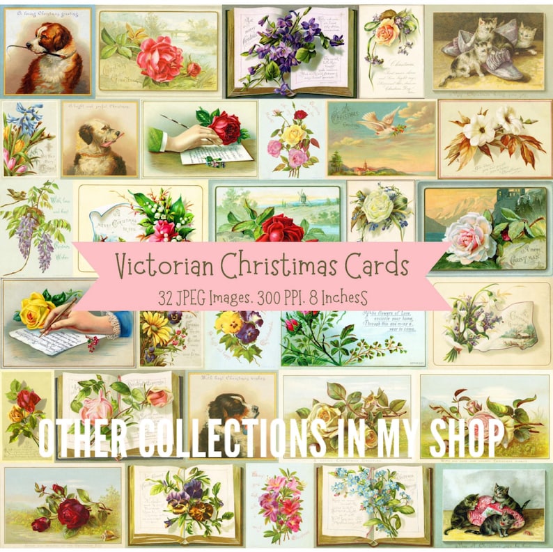 Victorian Christmas card artworks, vintage Victorian greeting cards