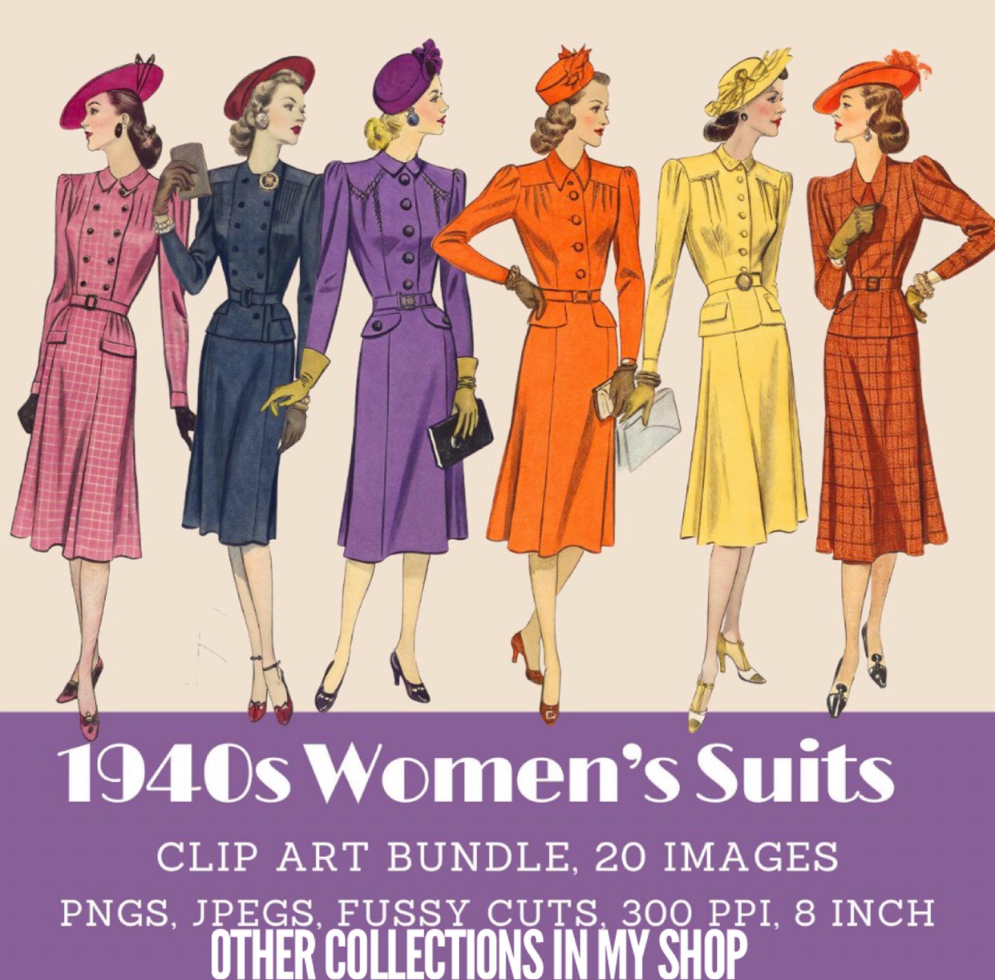 1950s Kids Clipart Bundle: Mid-Century Fashion PNG (Digital