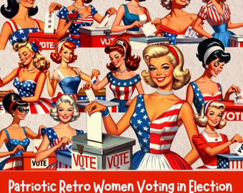 Retro Women Voting Clipart: Patriotic Election Images (Digital Download)