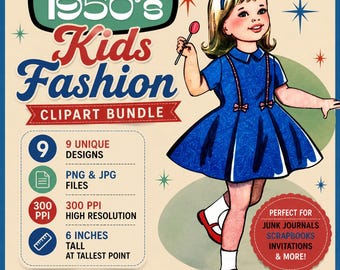 1950s Girls Fashion Clipart Bundle Midcentury PNGS Fussy Cut Fashion Art from vintage magazines