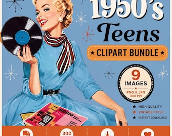 1950s Fashion Clipart: Mid-century Teen Images (PNG, JPEG) - Etsy