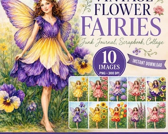 Vintage Flower Fairy Clipart | Edwardian Botanical PNG Bundle