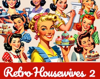 1950s Housewife Clipart: Vintage PNG Bundle (Digital Download)