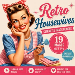 Retro Housewife Clipart Bundle: 1950s Style PNG Images (Digital Download)